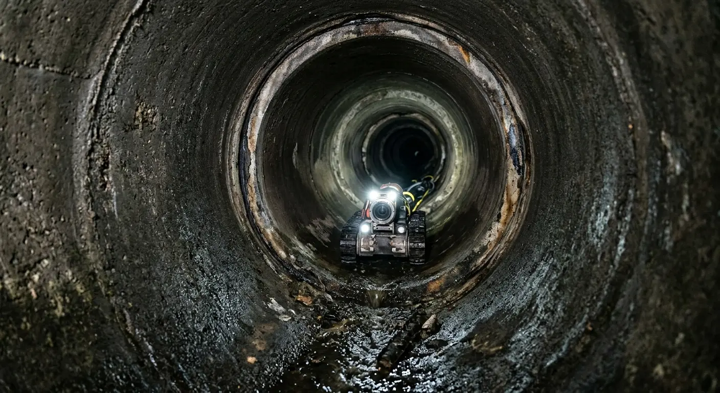 Robotic sewer camera inspecting pipe interior for Sewer Line Repair in West Livingston